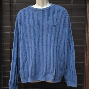 Chaps Blue Crewneck Sweater with Ribbed Knit and Relaxed Fit